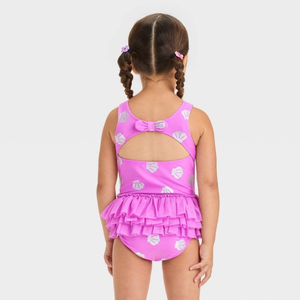 Pink Shell Print Ruffle Swimsuit - Picture 2 of 3